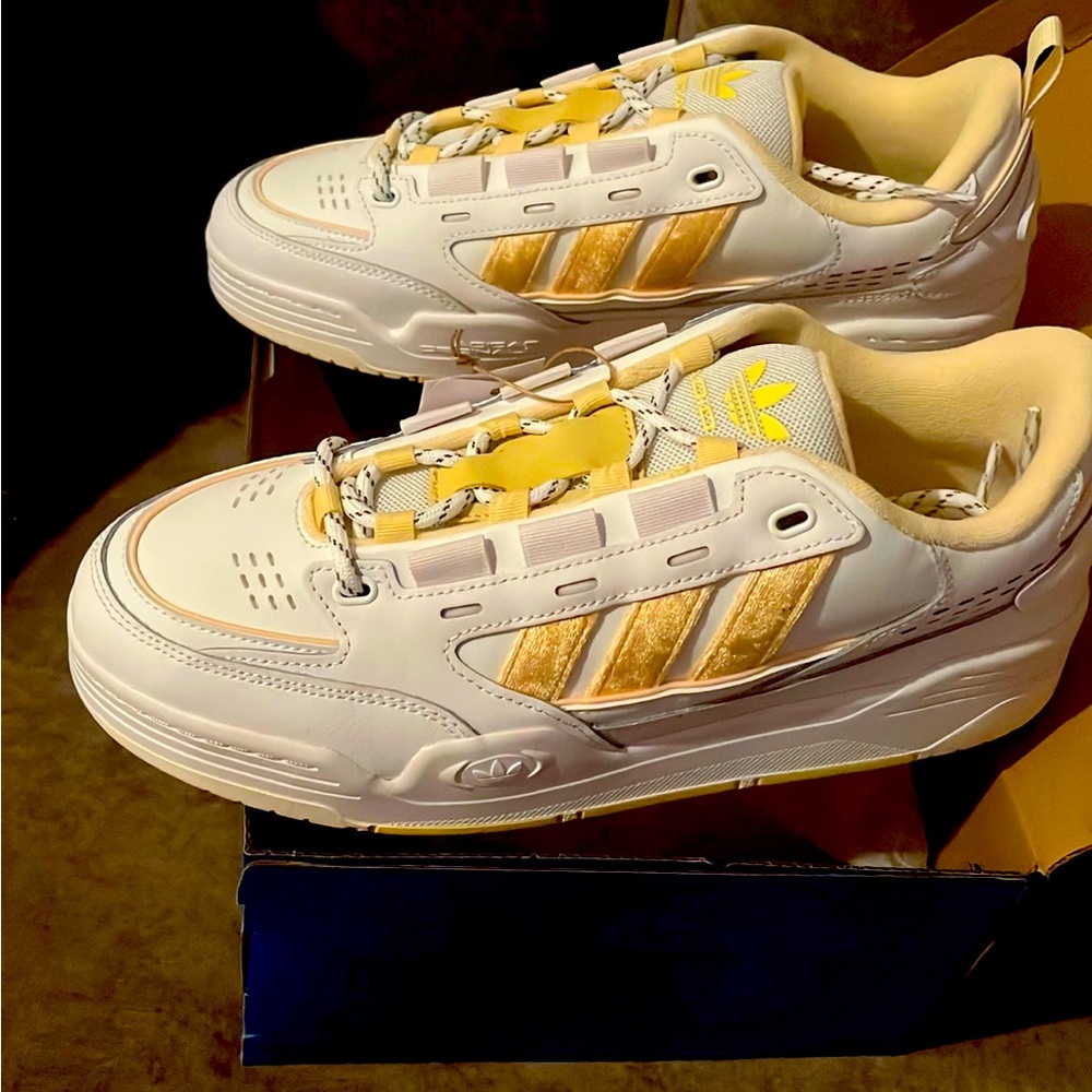 adidas White and Gold Athletic Shoes